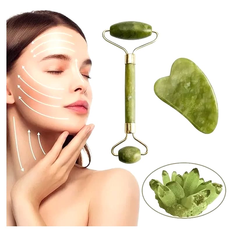 Massajes faciales de rodillo de jade raspando piedra — foto 1