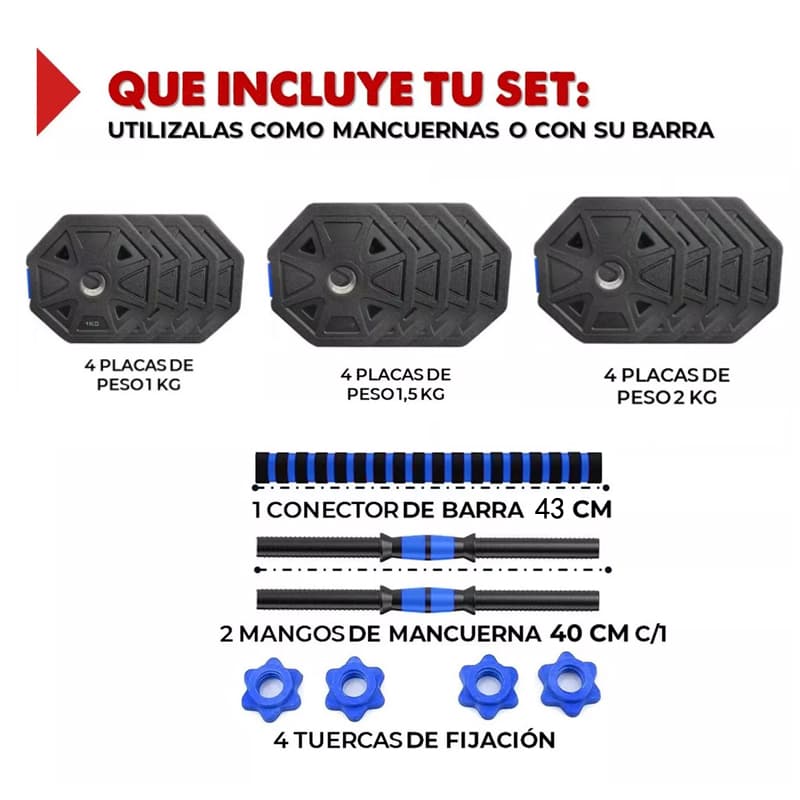 20Kg Mancuernas Ajustables Set De Total Fitnics 2en1 +barra Color Azu — foto 2