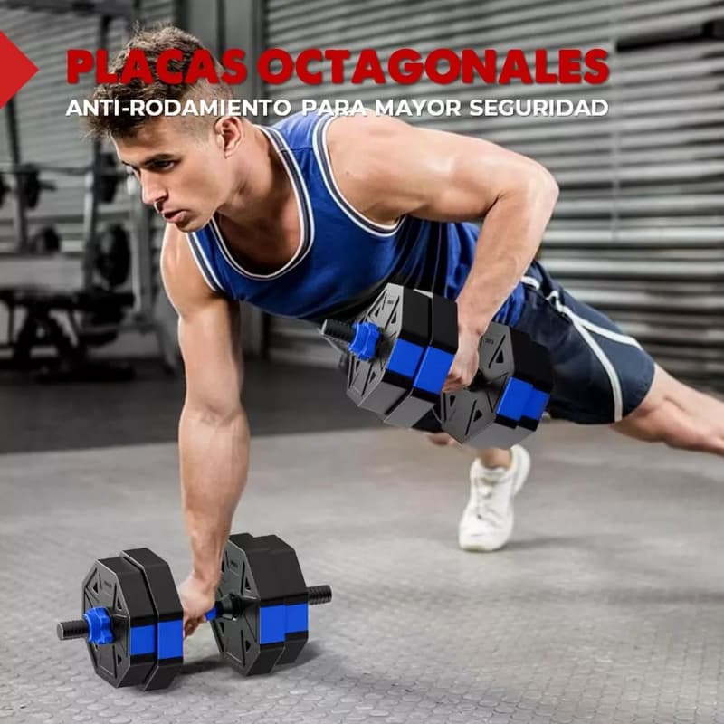 20Kg Mancuernas Ajustables Set De Total Fitnics 2en1 +barra Color Azu — foto 3