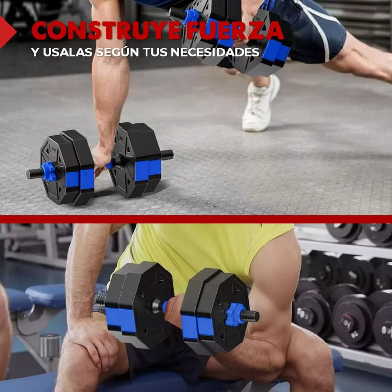 20Kg Mancuernas Ajustables Set De Total Fitnics 2en1 +barra Color Azu — foto 5