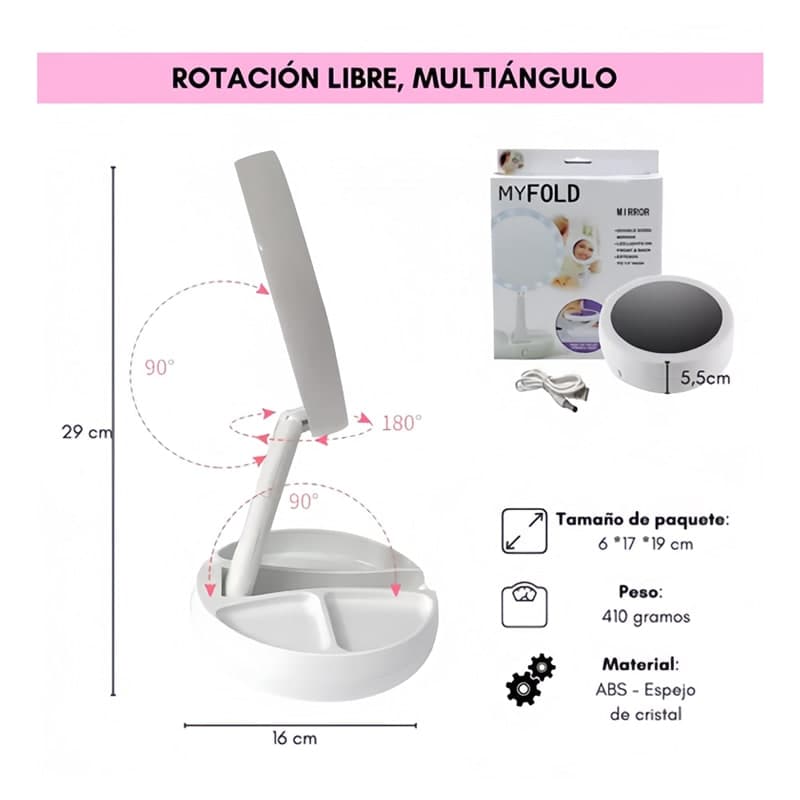 Espejo Con Luz Led Para Maquillaje Plegable — foto 3