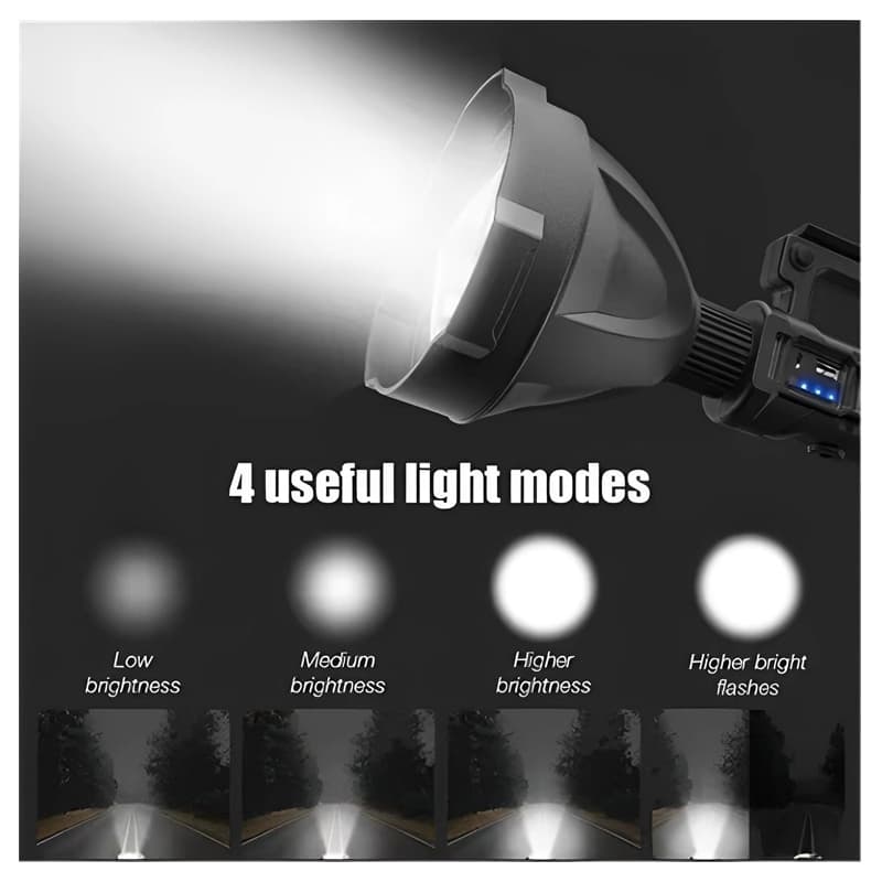 8000HA Foco Linterna Led Gigante W591 Alcance 1200 Mt Usb + Tripode — foto 4
