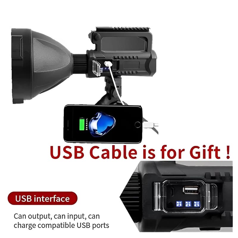 8000HA Foco Linterna Led Gigante W591 Alcance 1200 Mt Usb + Tripode — foto 6