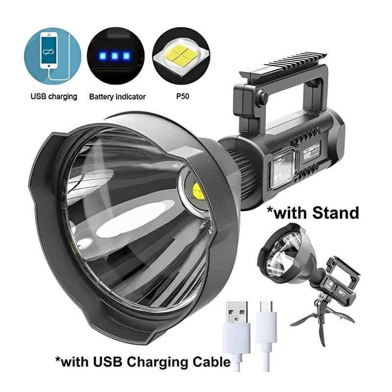 8000HA Foco Linterna Led Gigante W591 Alcance 1200 Mt Usb + Tripode — foto 3
