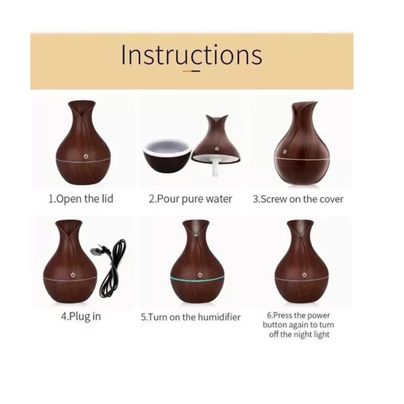 Humidificador de aire pequeño color madera oscuro 130ML — foto 3