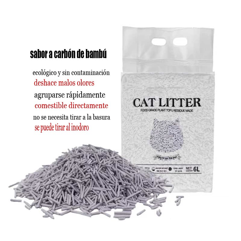 Arena Para Gatos De Tofu (biodegradable/6L 2.2KG)-sabor a carbón de bambú — foto 1