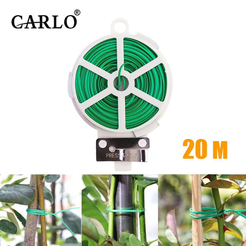 CARLO 20m Rollo Y Cortador De Alambre Green Tie For Plantas De Jardin — foto 1