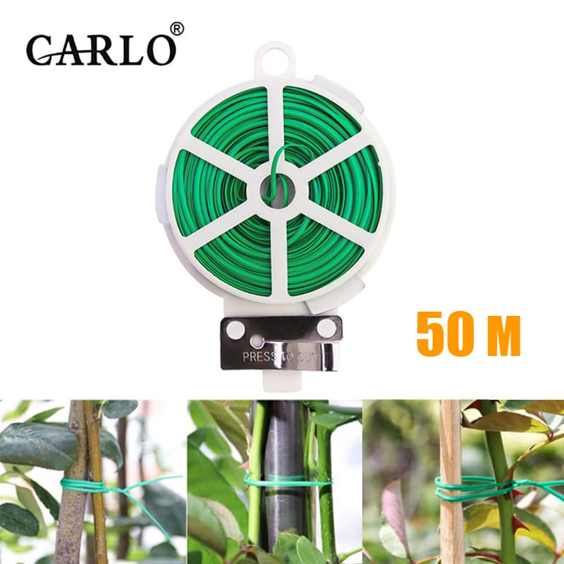CARLO 50m Rollo Y Cortador De Alambre Green Tie For Plantas De Jardin — foto 1