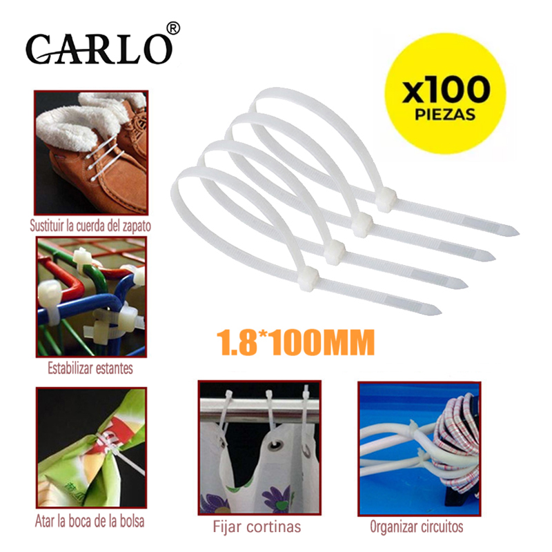 CARLO 1.8 Mm X 100 Mm Bolsa X 100 Precinto Plastico Prensacables Color Blanco — foto 1