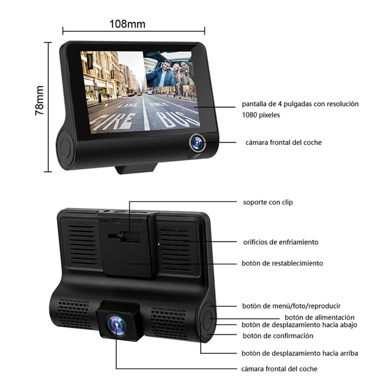 Cámara Para Auto 3 En 1 Frontal Trasera Y Tablero 1080p Hd — foto 8