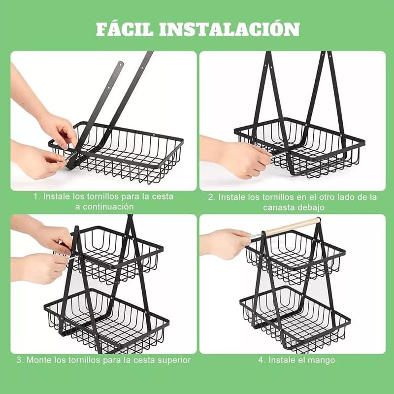 2 NivelesNegro Frutero De Mesa Canasto Para Frutas Cocina Hogar — foto 5