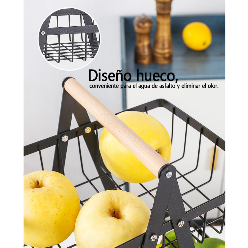2 NivelesNegro Frutero De Mesa Canasto Para Frutas Cocina Hogar — foto 7
