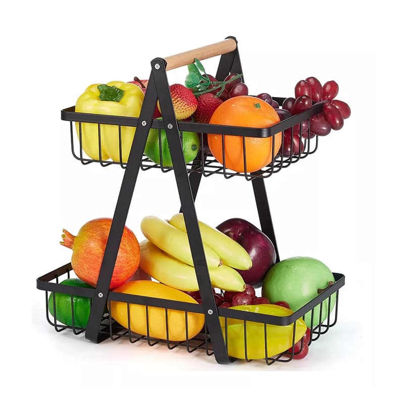 2 NivelesNegro Frutero De Mesa Canasto Para Frutas Cocina Hogar