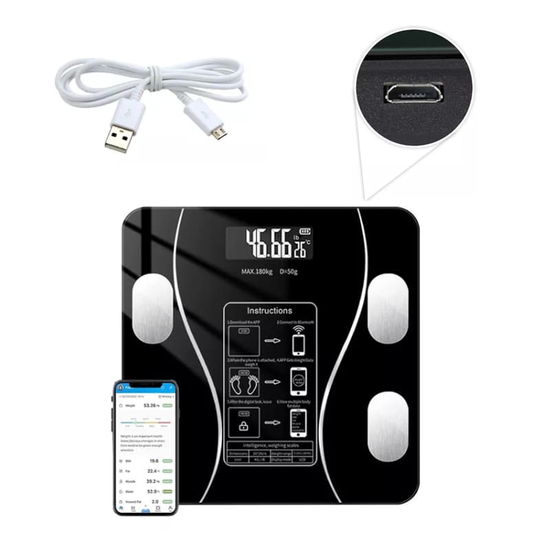 Báscula electrónica inteligente 180kg, Bluetooth APP y recargable — foto 2
