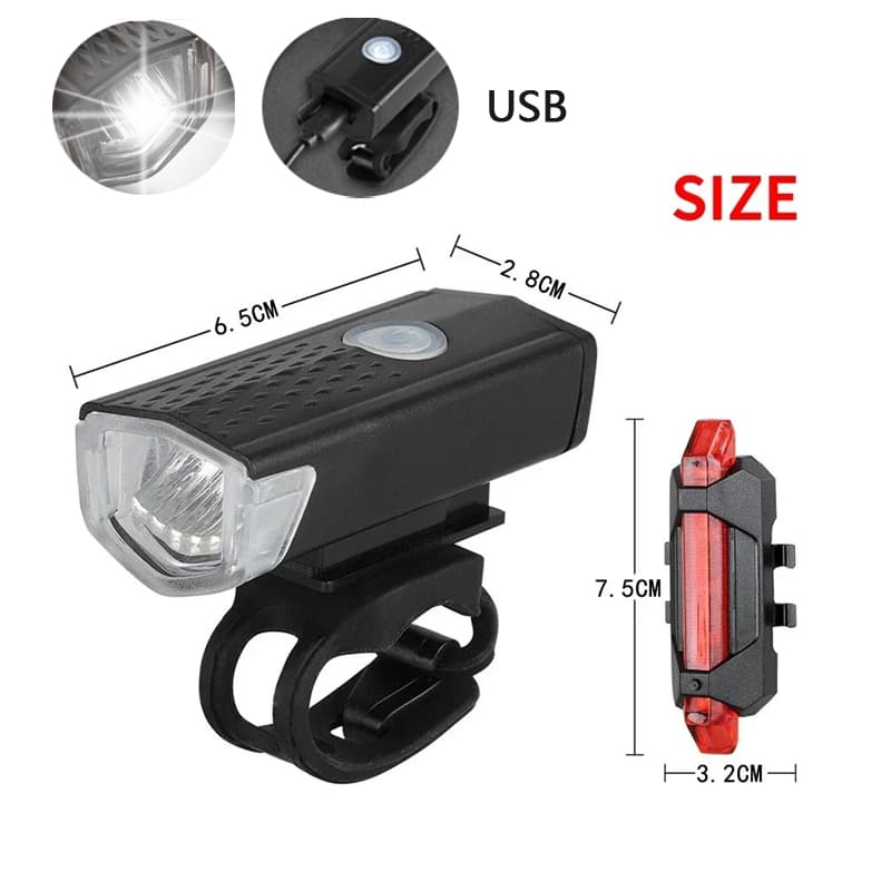 Pack Luz Bicicleta Delantera Y Trasera Recargable Luz Led Color Negro — foto 1