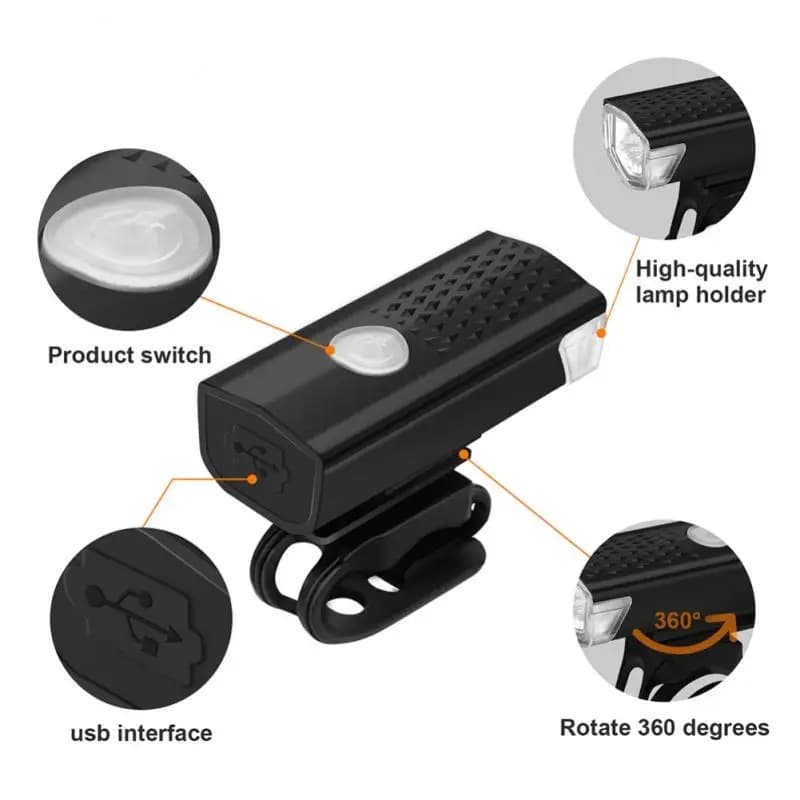 Pack Luz Bicicleta Delantera Y Trasera Recargable Luz Led Color Negro — foto 3
