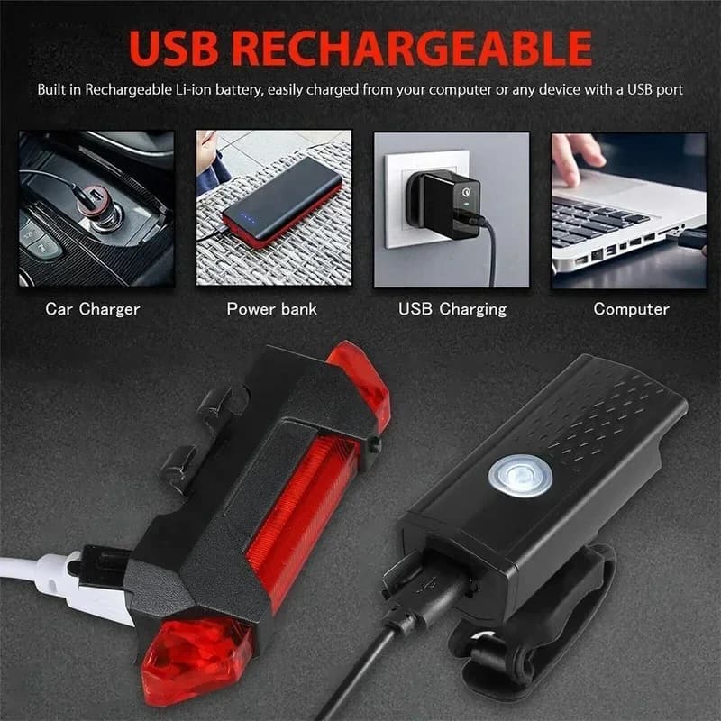 Pack Luz Bicicleta Delantera Y Trasera Recargable Luz Led Color Negro — foto 5