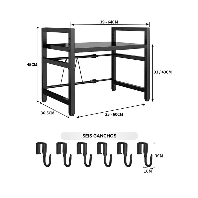 Negro Estante Repisa Extensible Horno Microondas Rack Organizador — foto 2