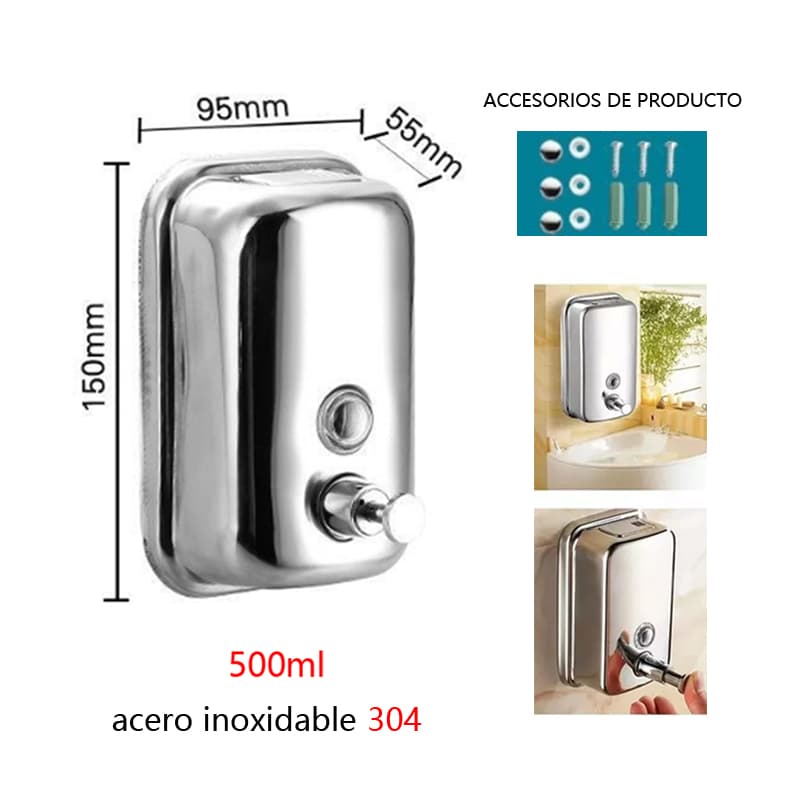 500ml Color Plateado Dispensador Jabón Acero 304 Inoxidable — foto 3