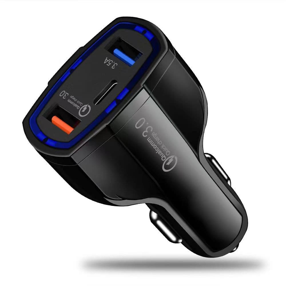 Cargador Rápido Auto Doble Usb Y Tipo C Qc3.0 Negro — foto 1