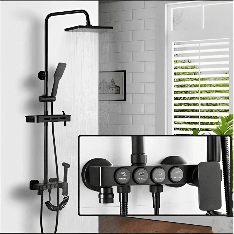 Llave Griferia Columna Tina/ducha/boton Cuadrada Negra Mate — foto 1