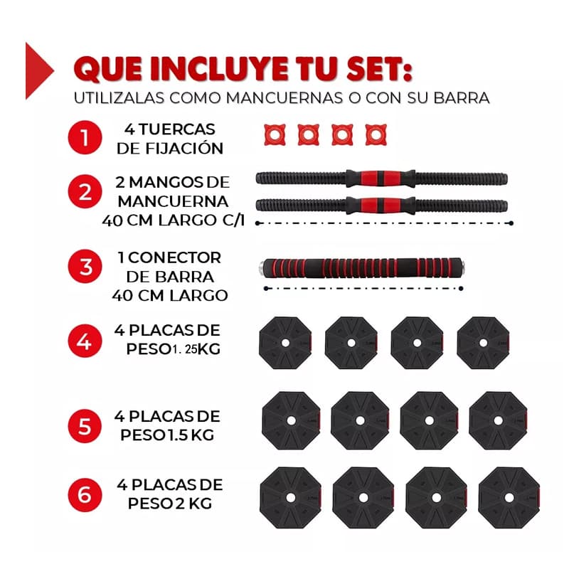 20Kg Mancuernas Ajustables Set De Total Fitnics 2en1 +El rojo — foto 2