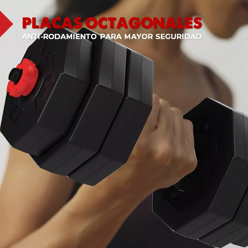 20Kg Mancuernas Ajustables Set De Total Fitnics 2en1 +El rojo — foto 3
