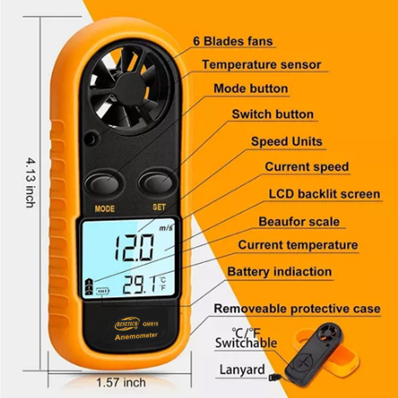 Anemómetro Y Termómetro Gm816 Medidor Velocidad Del Viento — foto 3