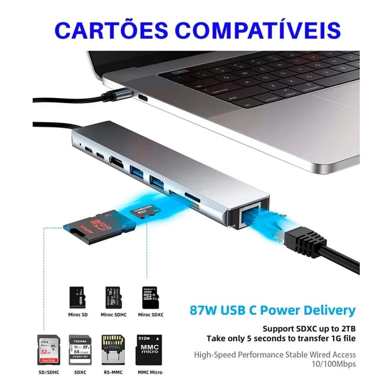Adaptador Hub para Macbook Air M1 M2 8 en 1 USB-C Hdmi 4k.81 — foto 5