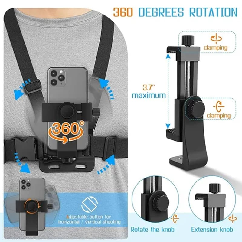 Soporte Celular Ajustable Kit Arnes De Pecho Correa Selfie — foto 6