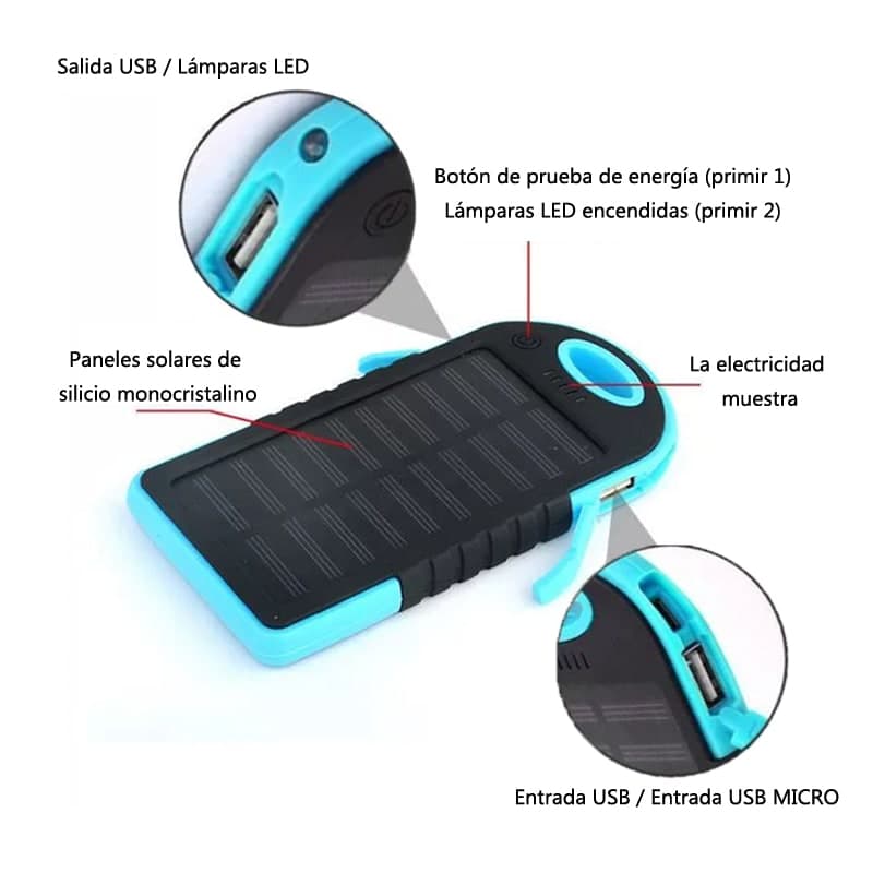 10000mAh 1psc Carga portátil solar de (mezcla de negro puro y negro y azul)() — foto 2