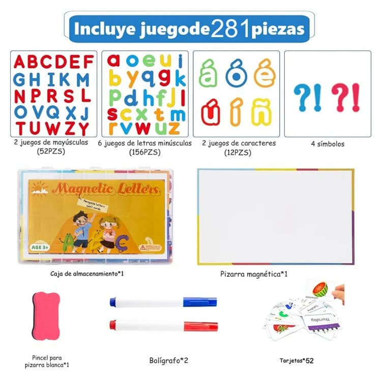 281 piezas Juego de letras magnéticas en español Material Montessori educativo — foto 2