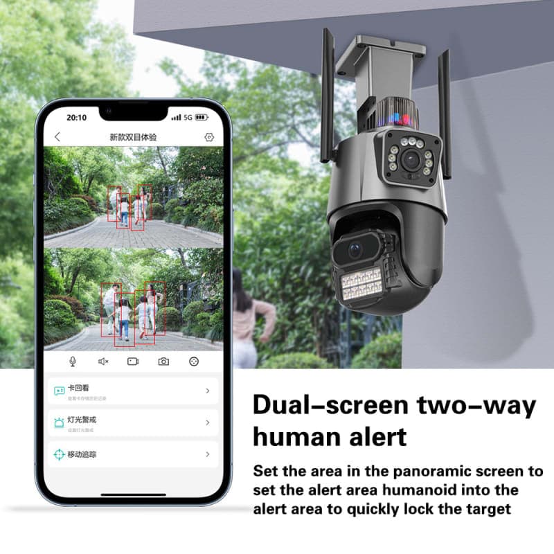 Cámara de Seguridad WiFi al aire libre de doble lente luz de alarma WiFi — foto 4
